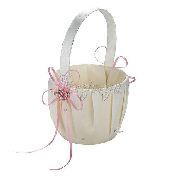 Planet Gates red Wedding Flower Basket Flower Girl Basket Wedding Accessories Rhinestone Buckle Double Heart Wedding Decoration