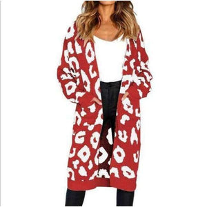 Planet Gates Red White / L Casual Long Sweater For Women Christmas Cardigan Lady's Sweaters Female Cardigan Autumn Pull Femme Hiver Winter Clothes