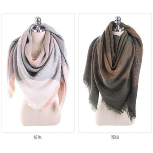 Planet Gates Red wine / 140cmX140cm Luxury Brand Winter Scarf Women Square Stitching Plaid Cashmere Warp Knitting Thick Shawls and Wrap Blanket Dropshipping