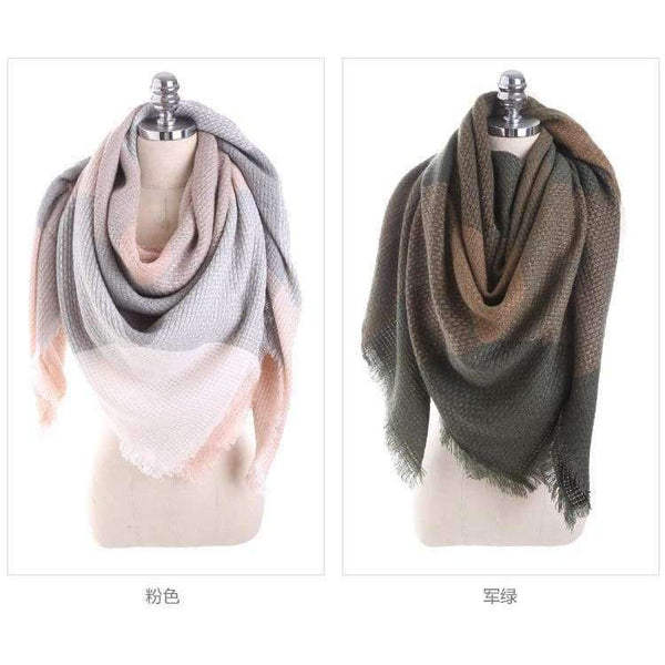 Planet Gates Red wine / 140cmX140cm Luxury Brand Winter Scarf Women Square Stitching Plaid Cashmere Warp Knitting Thick Shawls and Wrap Blanket Dropshipping