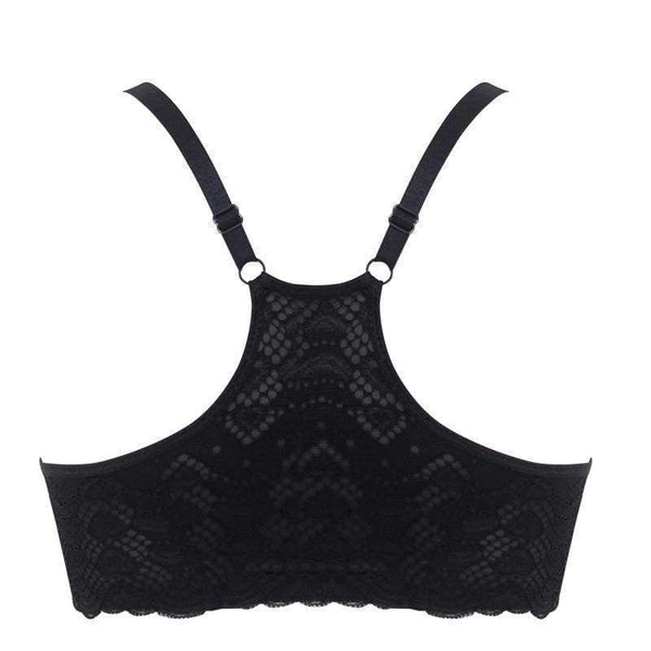 Planet Gates Red Wine / 70A Women Bra Front Closure Vest Type Seamless Push Up Women Bra 5/8 Cup Small Chest Sexy Back Bow Floral Lace Underwear