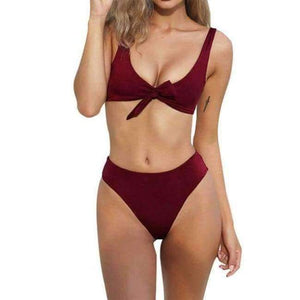 Planet Gates Red wine / L Bow high cut bikini high leg Bikin set Push Up Padded Bandage Brazilian Swimsuit Women 2018 Beach Swimwear Black Red White