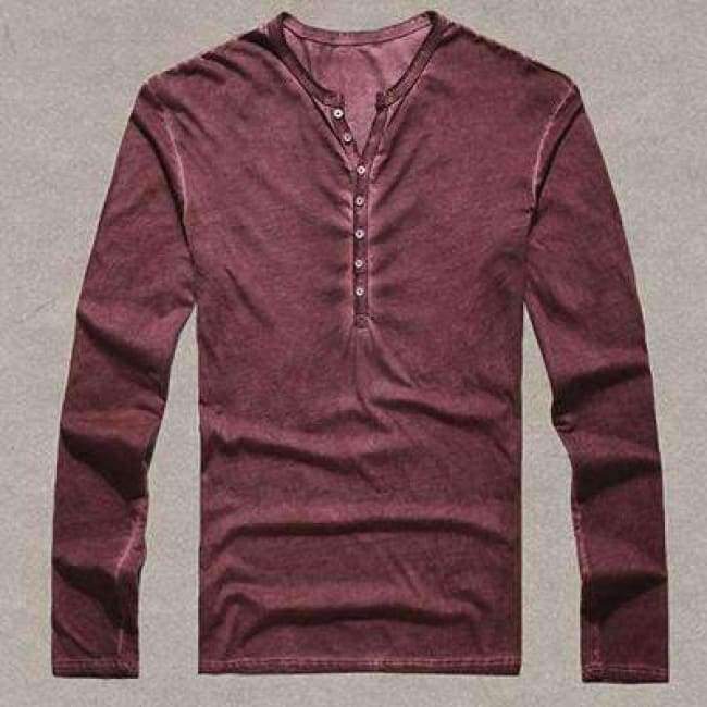 Planet Gates deep blue / S Brand Designer Men Cotton Vintage Henry T Shirts Casual Long Sleeve High quality Men old color Cardigan T shirt  2018 hot sale