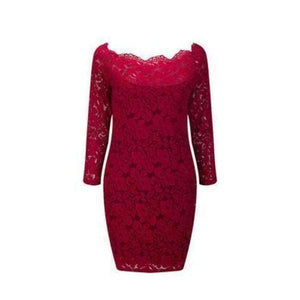 Planet Gates Red wine / S Maxfresh 2018 Women Long Sleeved Lace slach neck Dress