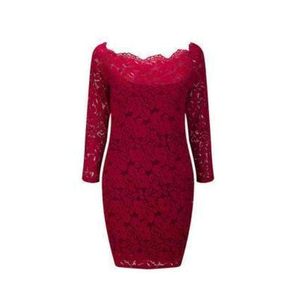 Planet Gates Red wine / S Maxfresh 2018 Women Long Sleeved Lace slach neck Dress