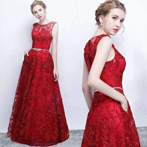Planet Gates Red with Belt / 2 Elegant Evening Dress Long A Line See Though Back Formal Dresses Women Occasion Party Dresses with Belt 2018 New YS411