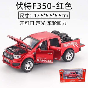 Planet Gates Red with box 1:32 Ford F350 Raptor Pickup Alloy Car Model Simulation Pull Back Sound And Light Children's Toy Car Collection Ornaments Gifts