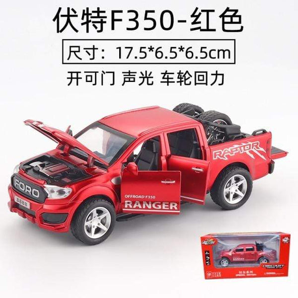 Planet Gates Red with box 1:32 Ford F350 Raptor Pickup Alloy Car Model Simulation Pull Back Sound And Light Children's Toy Car Collection Ornaments Gifts