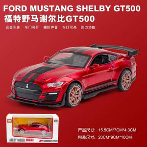 Planet Gates Red with box 1/32 Simulation Ford Mustang Shelby GT500 Model Car Boy Alloy Sound and Light Pull Back Boy Toy Car Gift Collection Decoration
