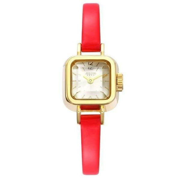 Planet Gates Red Women's Watch Japan Quartz Hours Fine Fashion Dress Bracelet Leather Lovely Mini Candy Square Cute Girl Gift Julius
