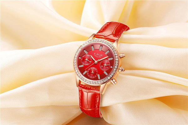 Planet Gates Red Women's Watch Top Brand Luxury Lady Quartz Clock Women Casual Leather Waterproof Sports Watch Montre Femme
