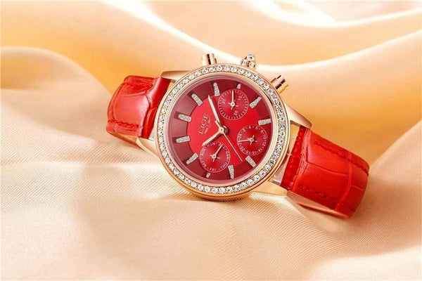 Planet Gates Red Women's Watch Top Brand Luxury Lady Quartz Clock Women Casual Leather Waterproof Sports Watch Montre Femme