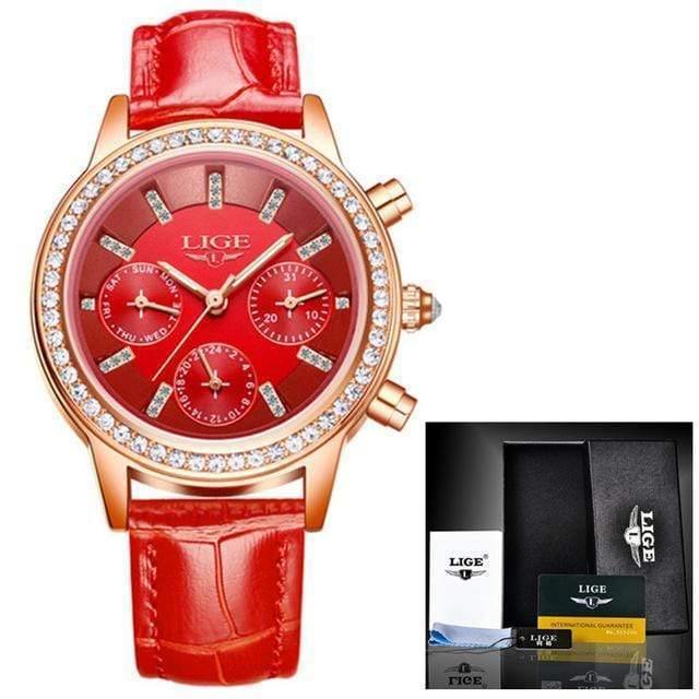 Planet Gates Red Women's Watch Top Brand Luxury Lady Quartz Clock Women Casual Leather Waterproof Sports Watch Montre Femme