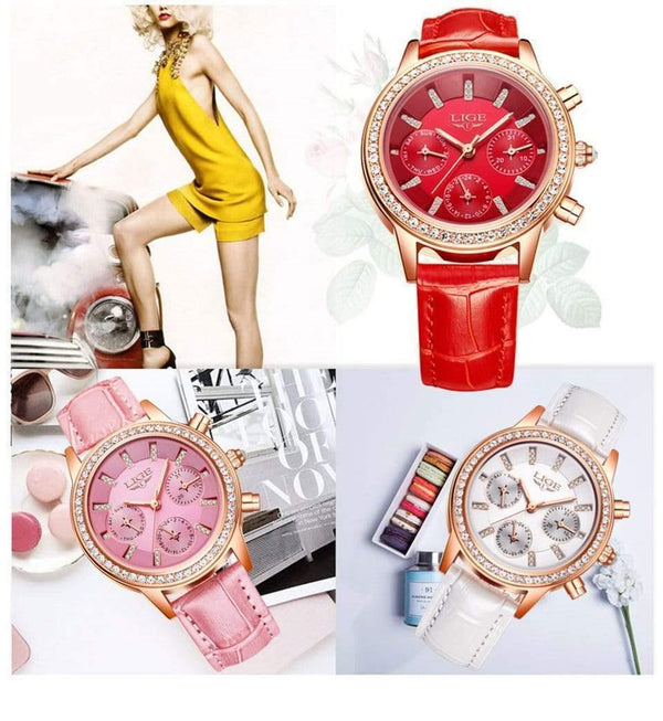 Planet Gates Red Women's Watch Top Brand Luxury Lady Quartz Clock Women Casual Leather Waterproof Sports Watch Montre Femme