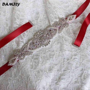 Planet Gates Red Women's Wedding Belts Rhinestone Wedding Dress Belt Wedding Accessories Satin Ribbon Bridal Sash Party Gown Bride Crystal Belt