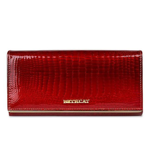 Planet Gates Red Women Wallet and Purses Genuine Leather Female Coin Card Holder Purse Ladies Money Bags Alligator Cow Wallets
