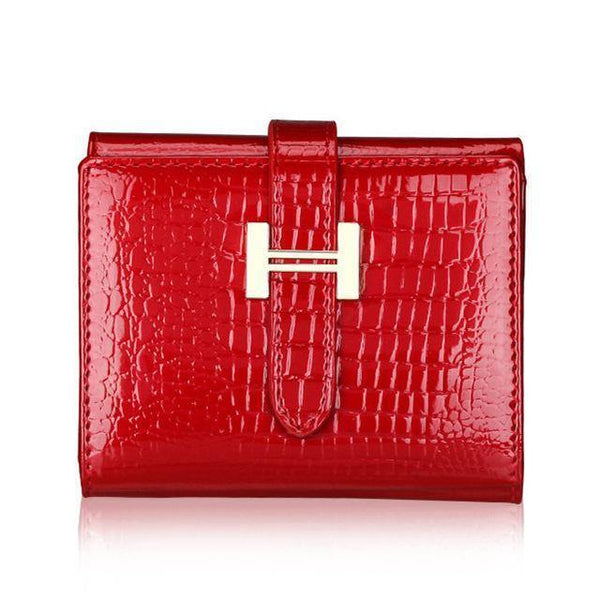 Planet Gates Red Women Wallets Patent Cow Leather Alligator Pattern Hasp Short Wallet Genuine Leather Female Small Purse Red
