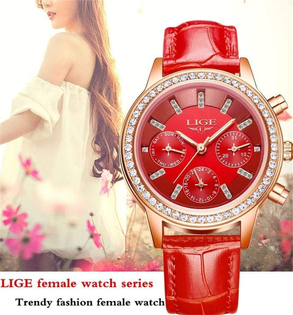 Planet Gates red Women Watch Fashion Casual Leather Quartz Watch Ladies Diamond Dress Watches Female gift Relogio Feminino