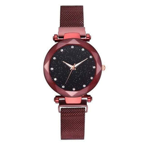 Planet Gates Red Women Watches Mesh Ladies Clock Magnet Buckle Starry Diamond Geometric Surface Casual Dress Quartz Wristwatch