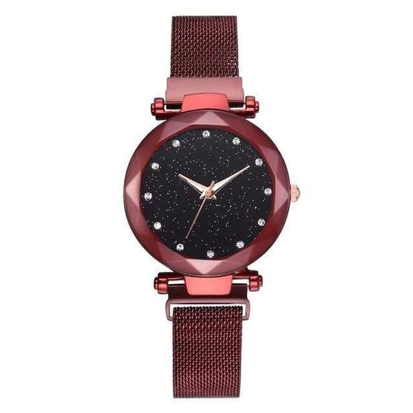 Planet Gates Red Women Watches Mesh Ladies Clock Magnet Buckle Starry Diamond Geometric Surface Casual Dress Quartz Wristwatch