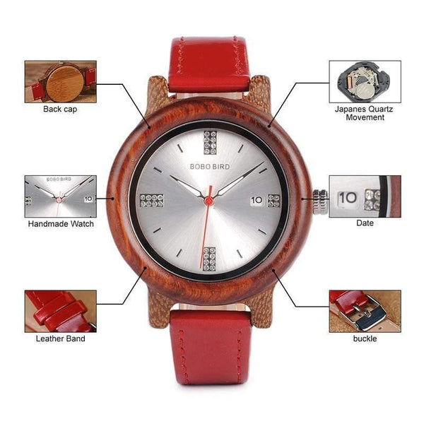 Planet Gates Red Women Watches Relogio Feminino Rhinestone Ladies Quartz Watch with Date Display a Great Gift for Girlfriend W-aP29