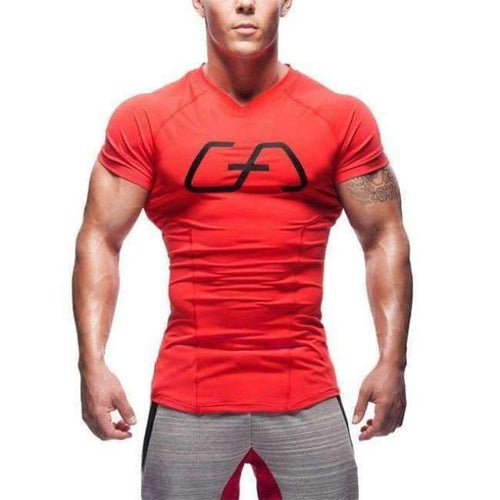 Planet Gates red / XL Fitness bodybuilding t Shirt Crossfit Muscle male Short sleeves Slim fit elasticity Shirts Quick dry Tee tops