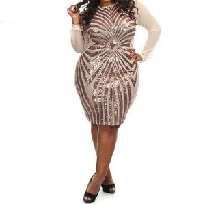 Planet Gates Red / XL Party Sexy Sequins Women Dresses Long Sleeve Mesh Plus Size   Wedding Event Dresses For Women Fashion Female Pencil Dresse