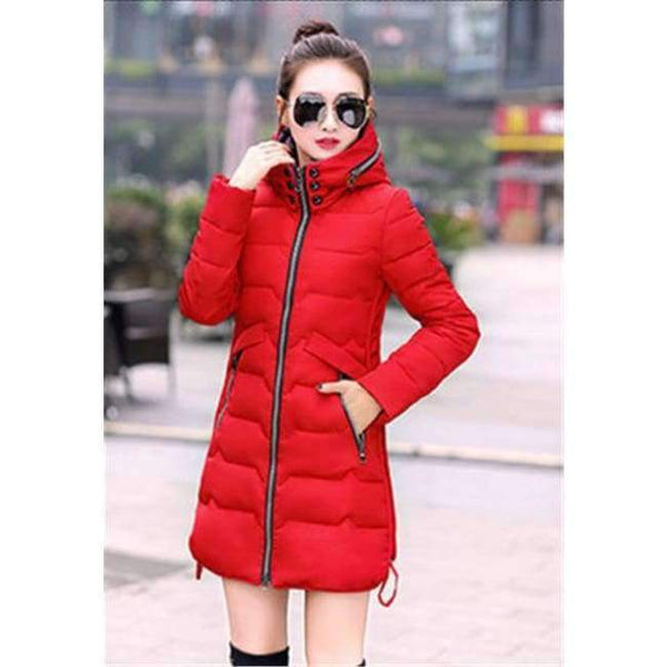 Planet Gates red / XL Winter Jacket Women Cotton Long Jacket Fashion 2017 Girls Padded Slim Plus Size Hooded Parkas Stand Collar Coat C423