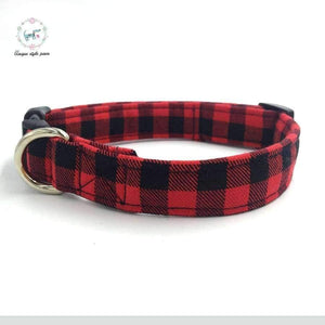 Planet Gates Red / XS Red and Black plaid dog collar set with bow tie personalized dog collars pet supply designer product dog &cat necklace XS-XL