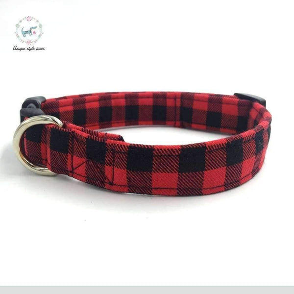 Planet Gates Red / XS Red and Black plaid dog collar set with bow tie personalized dog collars pet supply designer product dog &cat necklace XS-XL