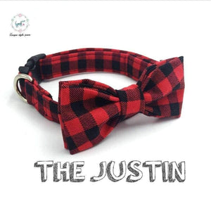 Planet Gates Red / XS Red and Black plaid dog collar set with bow tie personalized dog collars pet supply designer product dog &cat necklace XS-XL