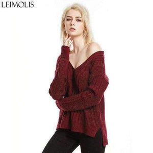 Planet Gates red ZJ015 / S Autumn Knitted Sexy Off Shoulder Sweater Women Gray Harajuku Streetwear Pullover V Neck Casual Jumper Winter Clothes