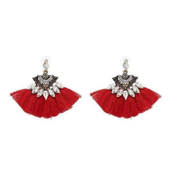 Planet Gates Red1 Bohemia Dangle Drop Earrings Women Accessories Fan Shaped Cotton Handmade Tassels Fringed Earrings Ethnic Jewelry