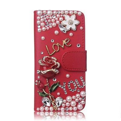 Planet Gates RedRose Flower / PU leather Diamond Flip Leather Phone Case For Huawei P8 LITE 2017/P9 LITE 2017/Honor 8 lite,Wallet Style Cover With Card Slot