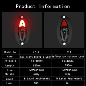 Planet Gates Reflective Sticker Bike Lock With Light Foldable Steel Alloy Bicycle Locks Waterproof 85CM Anti-Theft Folding Safety Lock For Cycling