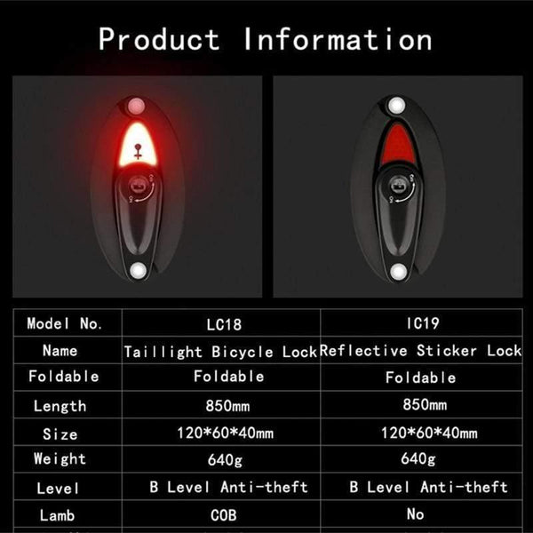 Planet Gates Reflective Sticker Bike Lock With Light Foldable Steel Alloy Bicycle Locks Waterproof 85CM Anti-Theft Folding Safety Lock For Cycling