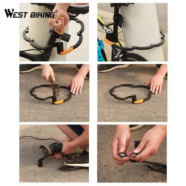 Planet Gates Reflective Sticker Bike Lock With Light Foldable Steel Alloy Bicycle Locks Waterproof 85CM Anti-Theft Folding Safety Lock For Cycling