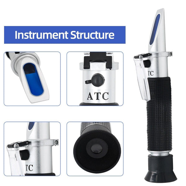 Planet Gates Refractometer All kinds Brix Alcohol Salinity Handheld Refractometer Wine Beer Sugar Fruit Vegetables Juice with ATC 40%off