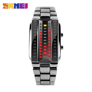 Planet Gates Relogio masculino fashion skmei watch Lovers LED Men Women Stainless Steel Red Binary Luminous Electronic Display Sport watches