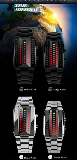 Planet Gates Relogio masculino fashion skmei watch Lovers LED Men Women Stainless Steel Red Binary Luminous Electronic Display Sport watches