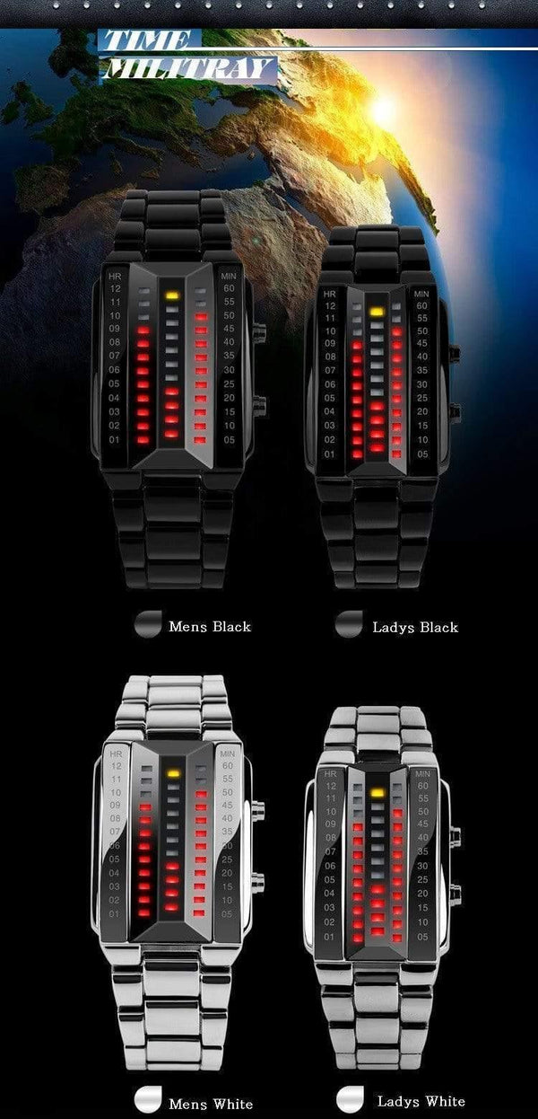 Planet Gates Relogio masculino fashion skmei watch Lovers LED Men Women Stainless Steel Red Binary Luminous Electronic Display Sport watches