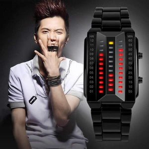 Planet Gates Relogio masculino fashion skmei watch Lovers LED Men Women Stainless Steel Red Binary Luminous Electronic Display Sport watches