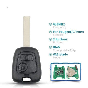 Planet Gates Remote Key 433MHZ Remote Car Key Keyless 2 Buttons For Peugeot 307 Citroen C1 C3 Car Key VA2 Blade With ID46 Chip PCF7941 Key Shell
