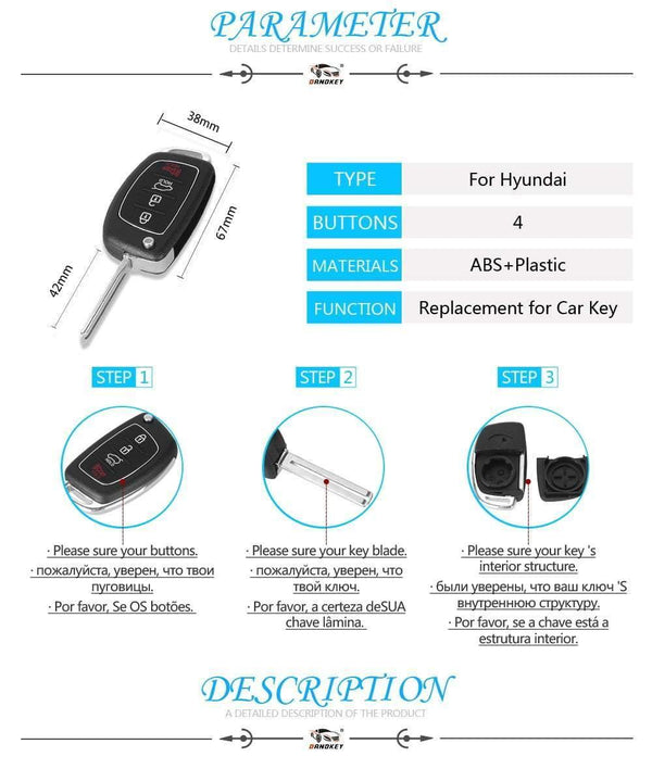 Planet Gates Remote Key Shell for Hyundai 4 buttons SANTA FE ix35 i30 Folding Flip Key Blank Auto Replacement Parts Car Key