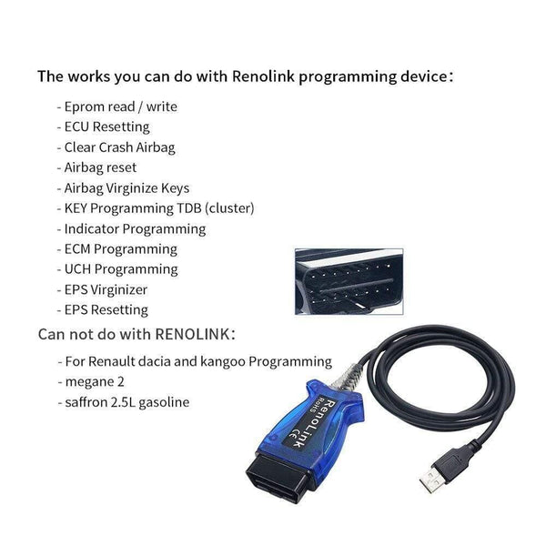 Planet Gates Renollink USB Diagnostic Cable For Renault ECU Programmer Key Programming Airbag Reset Reno Link V1.52 OBDII Programmer