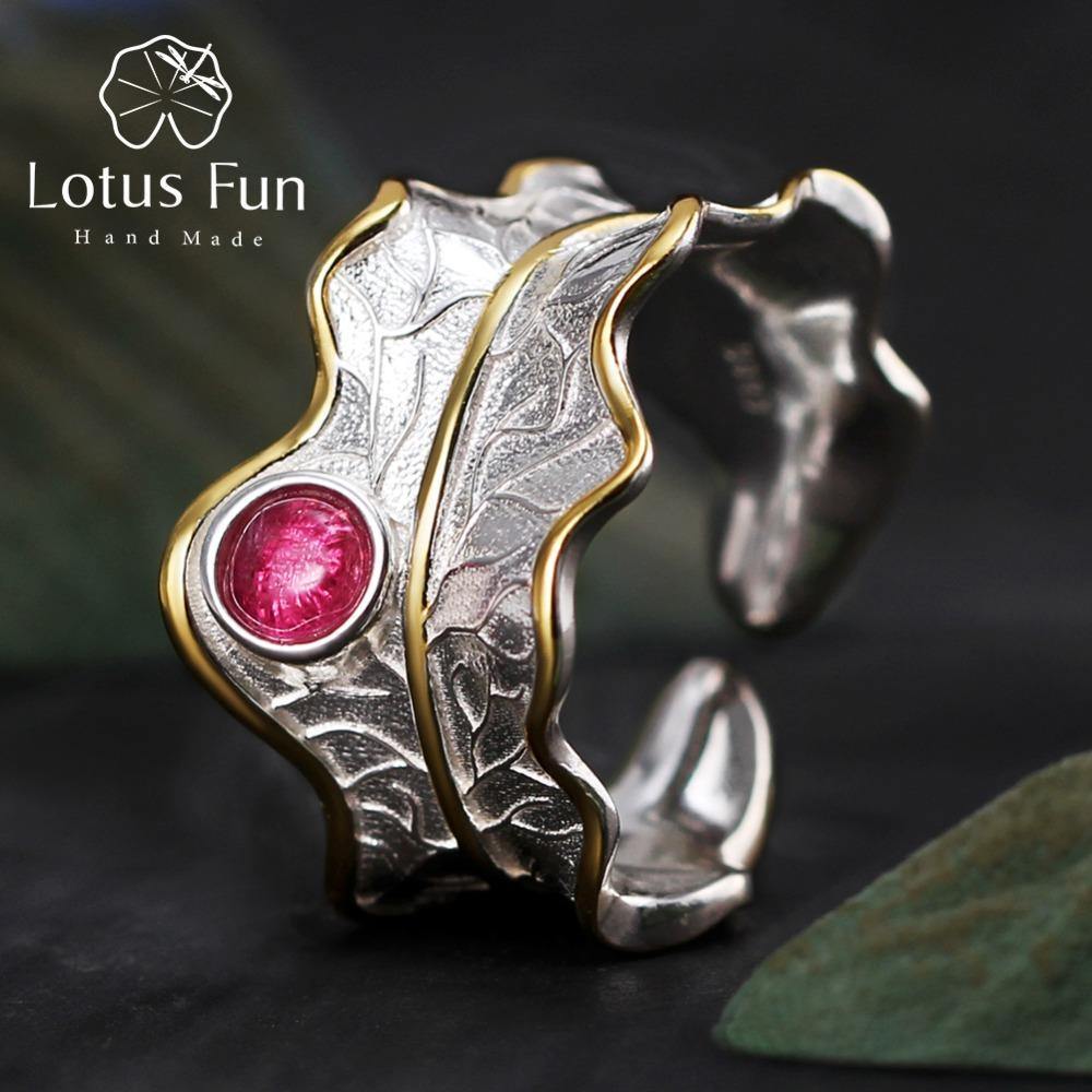 Planet Gates Resizable / Red 925 Sterling Silver Ring Natural Tourmaline Handmade Designer Fine Jewelry Adjustable Leaf Rings