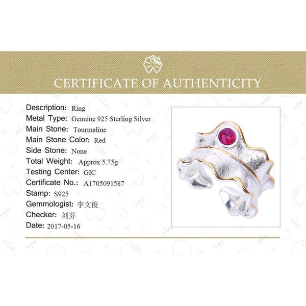 Planet Gates Resizable / Red 925 Sterling Silver Ring Natural Tourmaline Handmade Designer Fine Jewelry Adjustable Leaf Rings