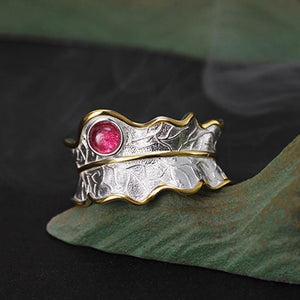 Planet Gates Resizable / Red 925 Sterling Silver Ring Natural Tourmaline Handmade Designer Fine Jewelry Adjustable Leaf Rings