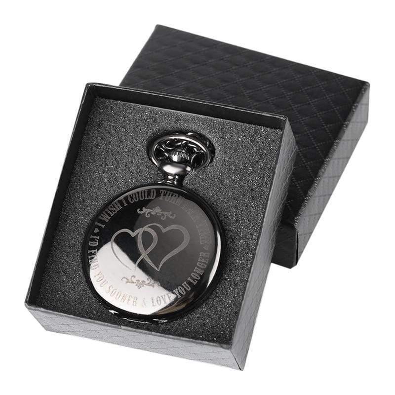 Planet Gates Retro Black Smooth Quartz Unique Engraved Custom LOVE Pocket Watch With 30cm Chain Gifts Box