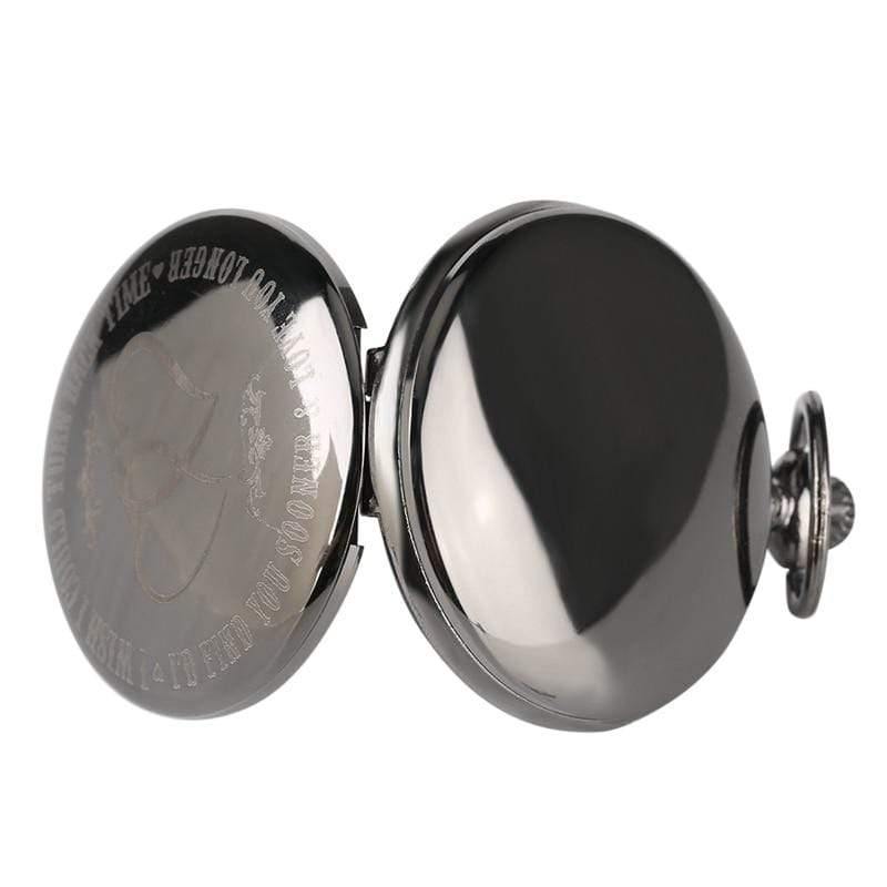 Planet Gates Retro Black Smooth Quartz Unique Engraved Custom LOVE Pocket Watch With 30cm Chain Gifts Box
